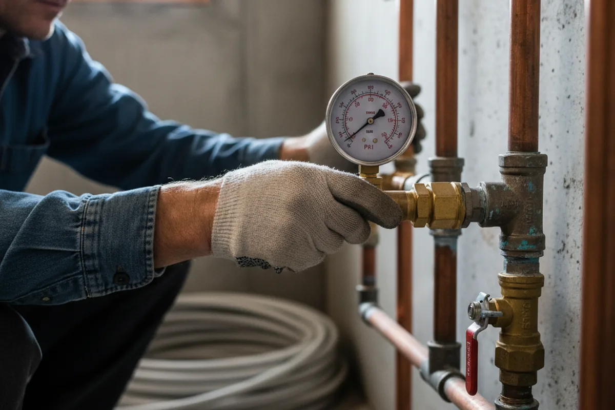 Pressure testing a repaired line during Water Line Repair in Troy